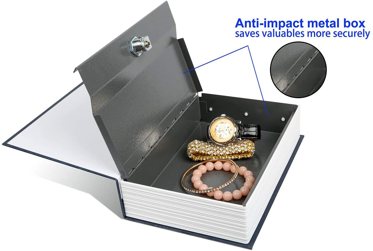 Metal Jumbo XXl Book Style Money Cash Locker Jewellery Home Safe Box (Random Print), Dictionary - 24 X 15.5 X 5.5 Cm, Control Type - Key Control