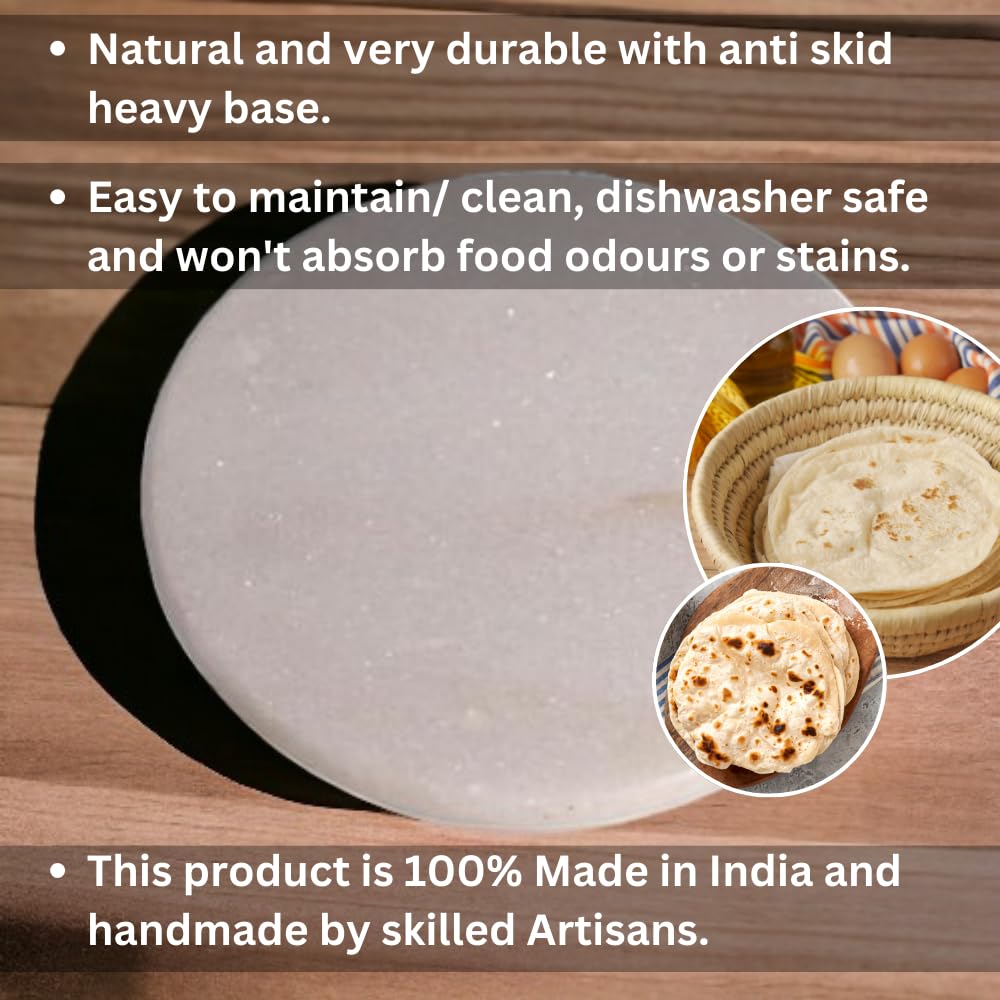 White Marble Chakla 10 Inch (Off-White) | Rolling Pin Board - Roti Maker - Phulka Maker | Chapati Maker For Home & Kitchen - Full Finished Marble Roti Maker Kitchen Utensil