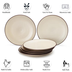 Ceramic Handmade Serving Dinner Plates Set Of 6 - 10.6 Inches, Off White | Stoneware - Dinnerware | Scratch Resistant, Microwave & Dishwasher Safe - Full Plate Set Crockery For Dining & Gifting