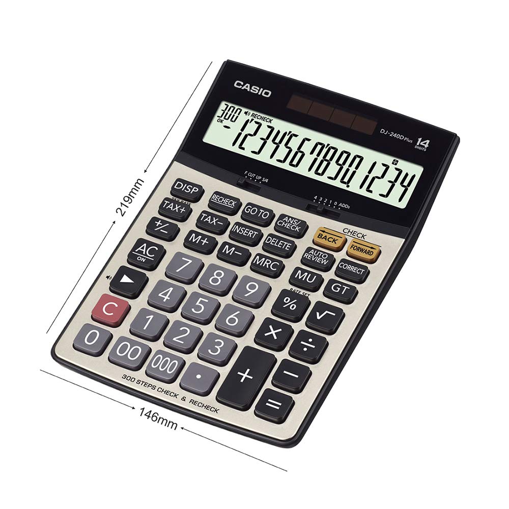 Casio Dj-240d Plus 300 Steps Check And Correct Premium Desktop Calculator With Metallic Faceplate & Bigger Screen/keys (14 Digit)
