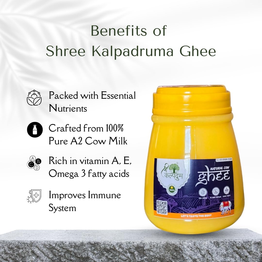 100% Natural Cow Ghee By Shri Kalpadruma | Rich In Vitamin A & Healthy Nutrients Desi Ghee Perfect For Weight Loss | (1 Litr) 33.8 Ounce | Jar Pack