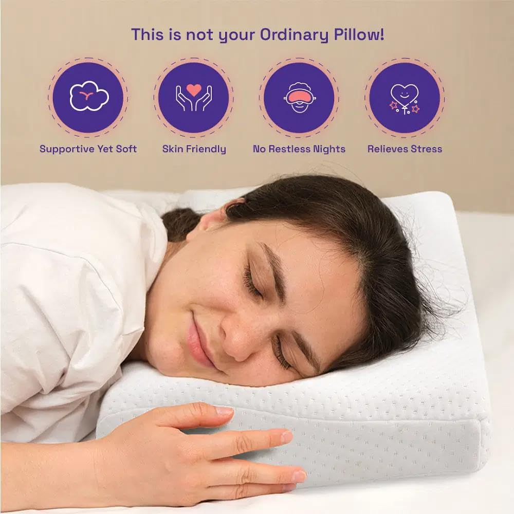 Memory Foam Pillow, Cervical Pillow For Sleeping, White, Large Size - 58.4 X 38.1 W X 10.1 H Cm | For Neck Pain Relief, Orthopedic Pillow With Extra Curve, Neck Support, Washable