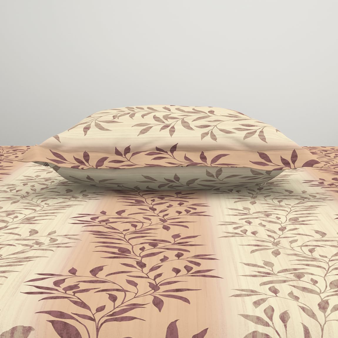 Polycotton Bedsheet For Single Bed With 1 Pillow Cover - 60 X 88 Inches, Beige & Brown | Skin Safe & Super Soft Small Size Bedsheet - 120 Thread Count
