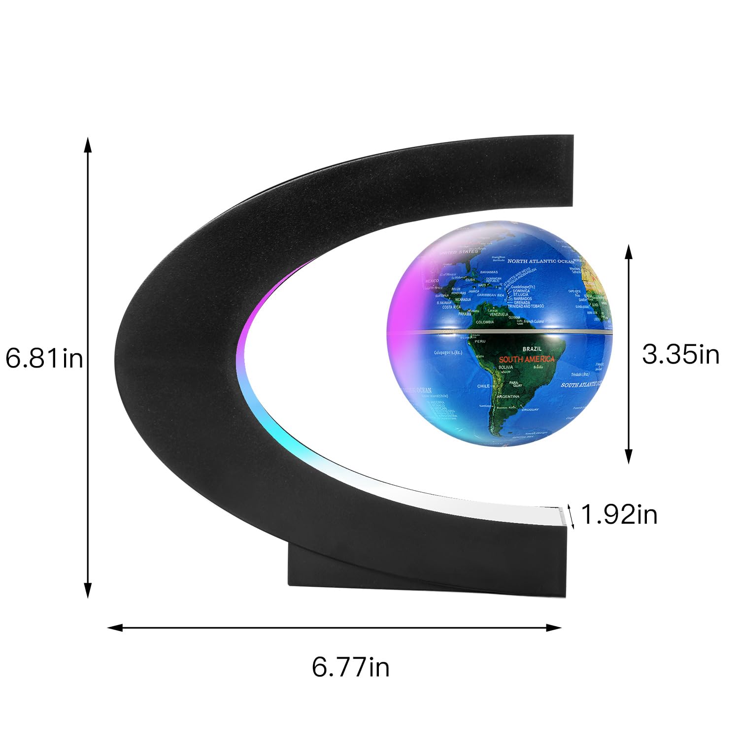 Magnetic Levitating Floating World Map Globe, C Shape Display Frame With Led Light, Cool Tech Home Office Desk Gadget Decor Birthday Gift For Men, Fathers, Students, Pack Of 1