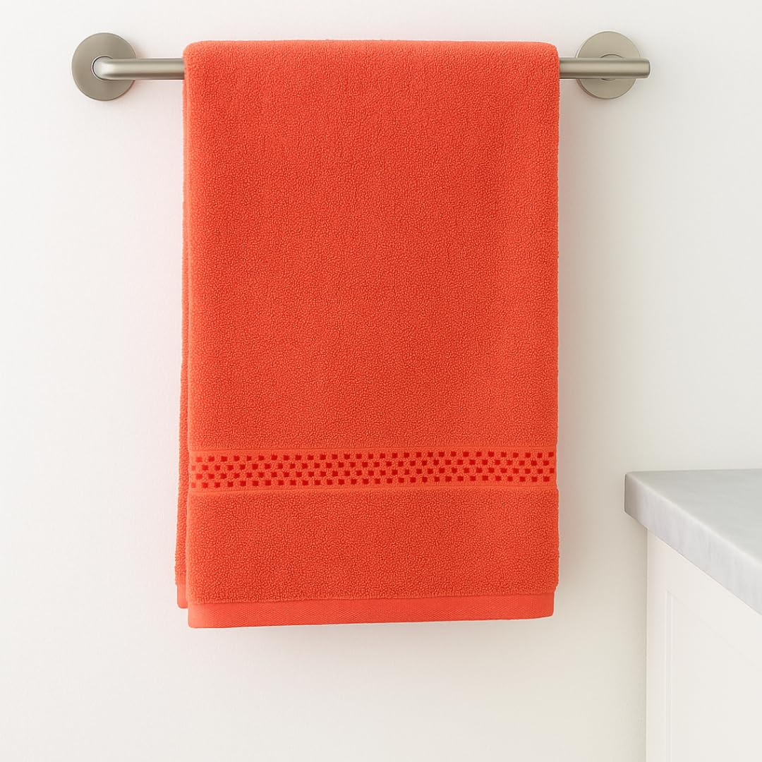 Akiko Home 100% Cotton Trident Series Bath Towels | Premium, Soft, Absorbent, Quick Dry & Durable, Large Size Towel For Men & Women 400 Gsm (Coral)