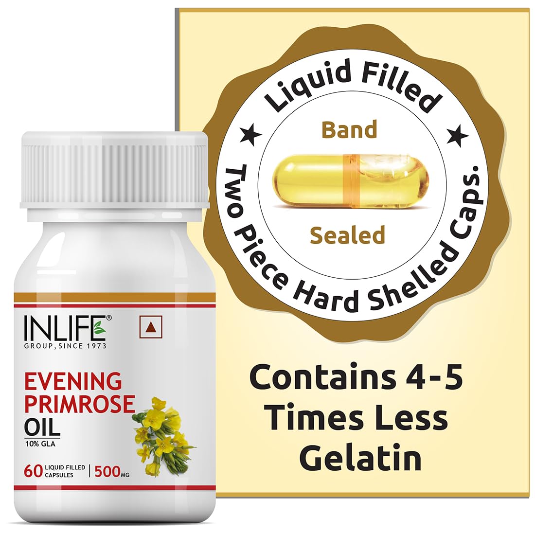 Inlife Evening Primrose Oil Capsules 500mg 10% Gamma Lionlenic Acid, Supplement For Hair & Skin | 60 Liquid Filled Capsules 100gm 0.2lbs Each Pack Of 2