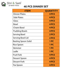 Designer Stainless Steel Delight Laser Bloom Dinner Set Of 46 Pieces, Silver | Dishwasher Safe & Easy To Clean