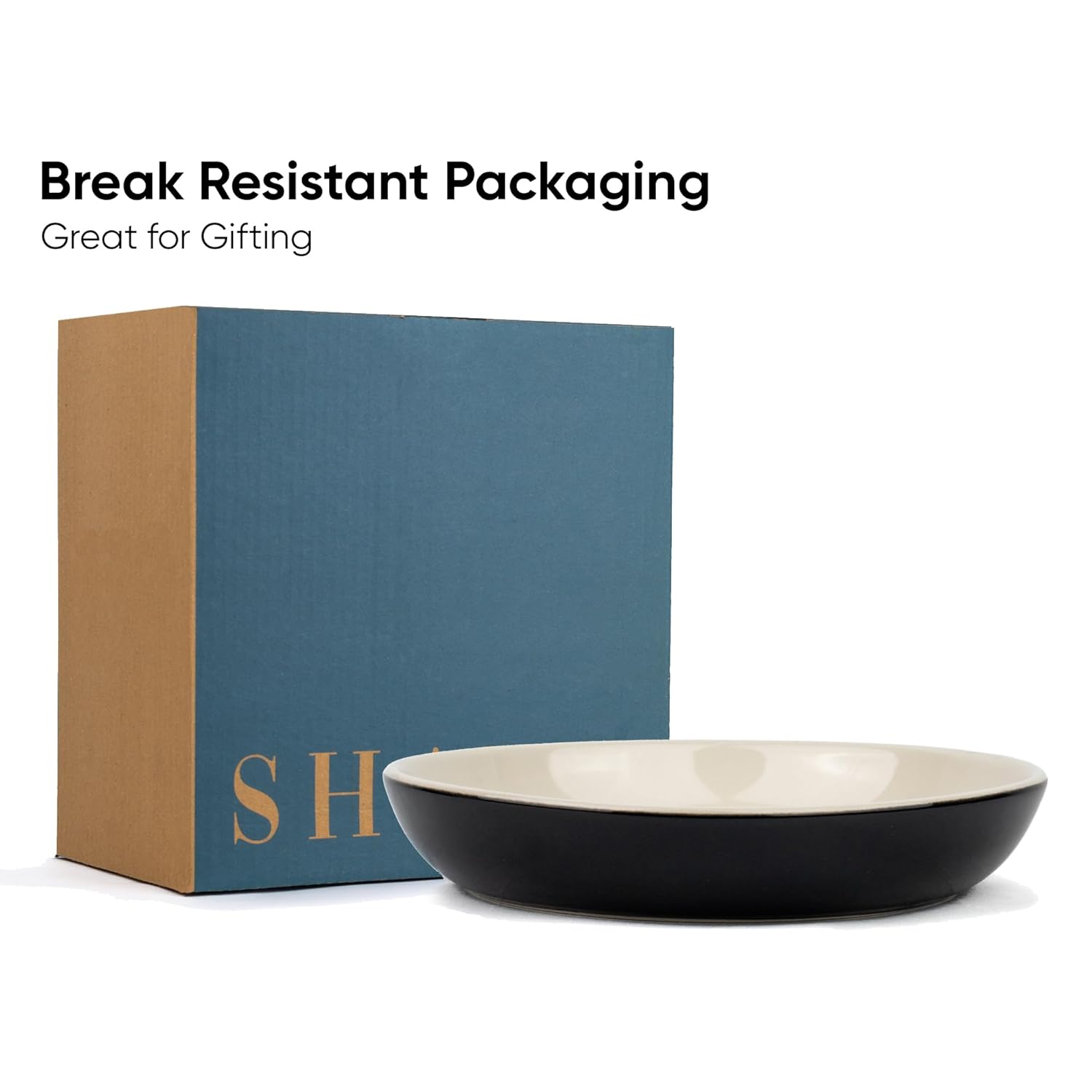 Ceramic Pasta Bowl Set Of 2 Pcs, 22cm - Black Outside, 300ml Each | Stoneware Ceramic Serving Bowls With Glossy Finish | Pasta Plate - Deep Plate | Ceramic Bowl - Pasta Serving Plate