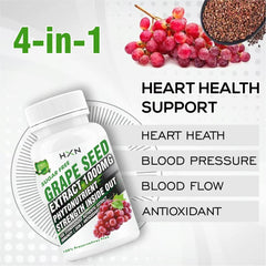 Hxn Grape Seed Extract 1000mg 98% Polyphenols Antioxidant Supplement, Healthy Cholesterol Level, Boost Immunity, Promotes Hair & Skin Hydration | 60 Tablets 100gm 0.2lbs