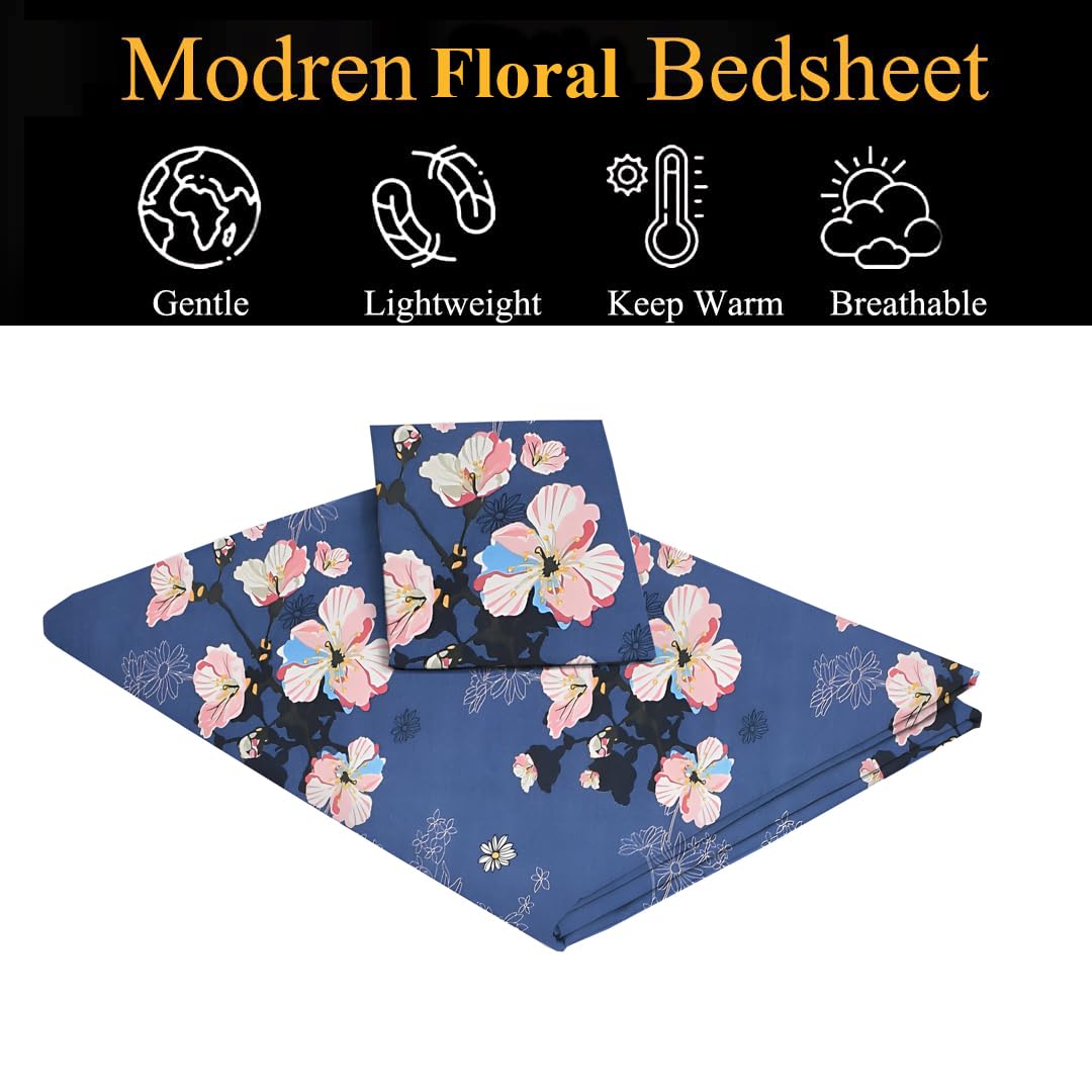 Single Bedsheet With 1 Pillow Covers - 60 X 90 Inches, Blue | Soft Wrinkle Free Breathable Easy Care | Color Fade Resistant Bedsheet