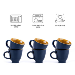 Ceramic Royal Tea Cups Set Of 6 - Midnight Blue, 180ml Each | Premium Stoneware Tea Set With Glossy Finish - Ceramic Tea Cup | Small Cups For Tea - Microwave Safe & Dishwasher Safe