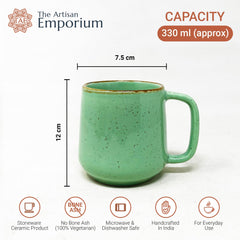 Ocean Green Ceramic Coffee Mug Set Of 2 Pieces - 330ml Each | Ceramic Mugs For Coffee, Tea, Milk - Microwave Safe & Leak Proof
