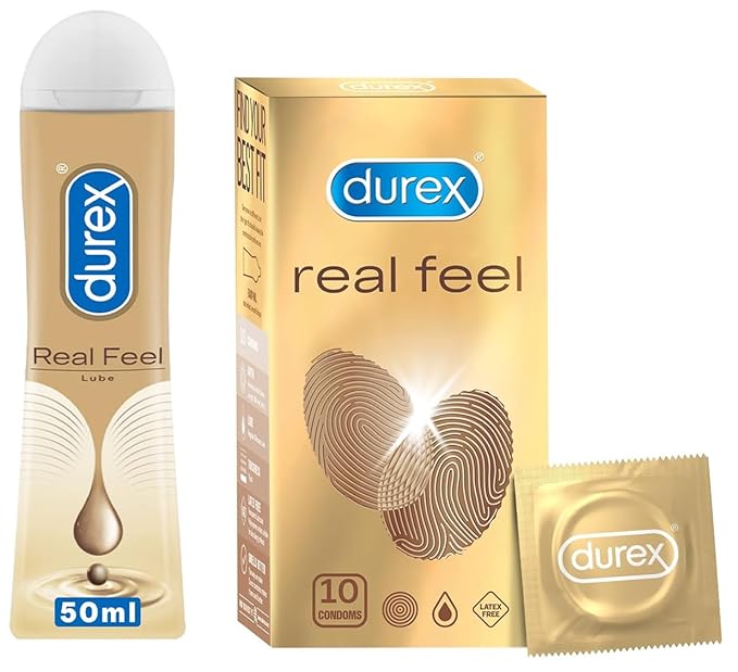 Durex Real Feel Condoms For Men - 10 Count With Long-lasting Lubricant - 50ml |latex Free
