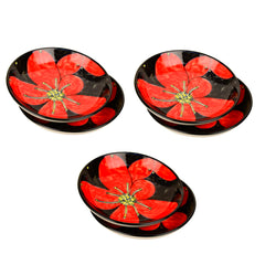 Hand Painted Ceramic Floral Round Pasta Serving Plates Set Of 6 - 8.5 Inches, Red & Black | Soup Plates - Ceramic Maggi Plates