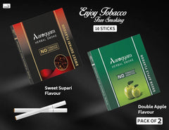 Aarogyam Herbals Pack Of 2 Flavours 100% Tobacco & Nicotine Free Cigarette For Relieve Stress & Mood Enhance Product Green Apple, Sweet Supari - 10 Sticks X 2 Packets