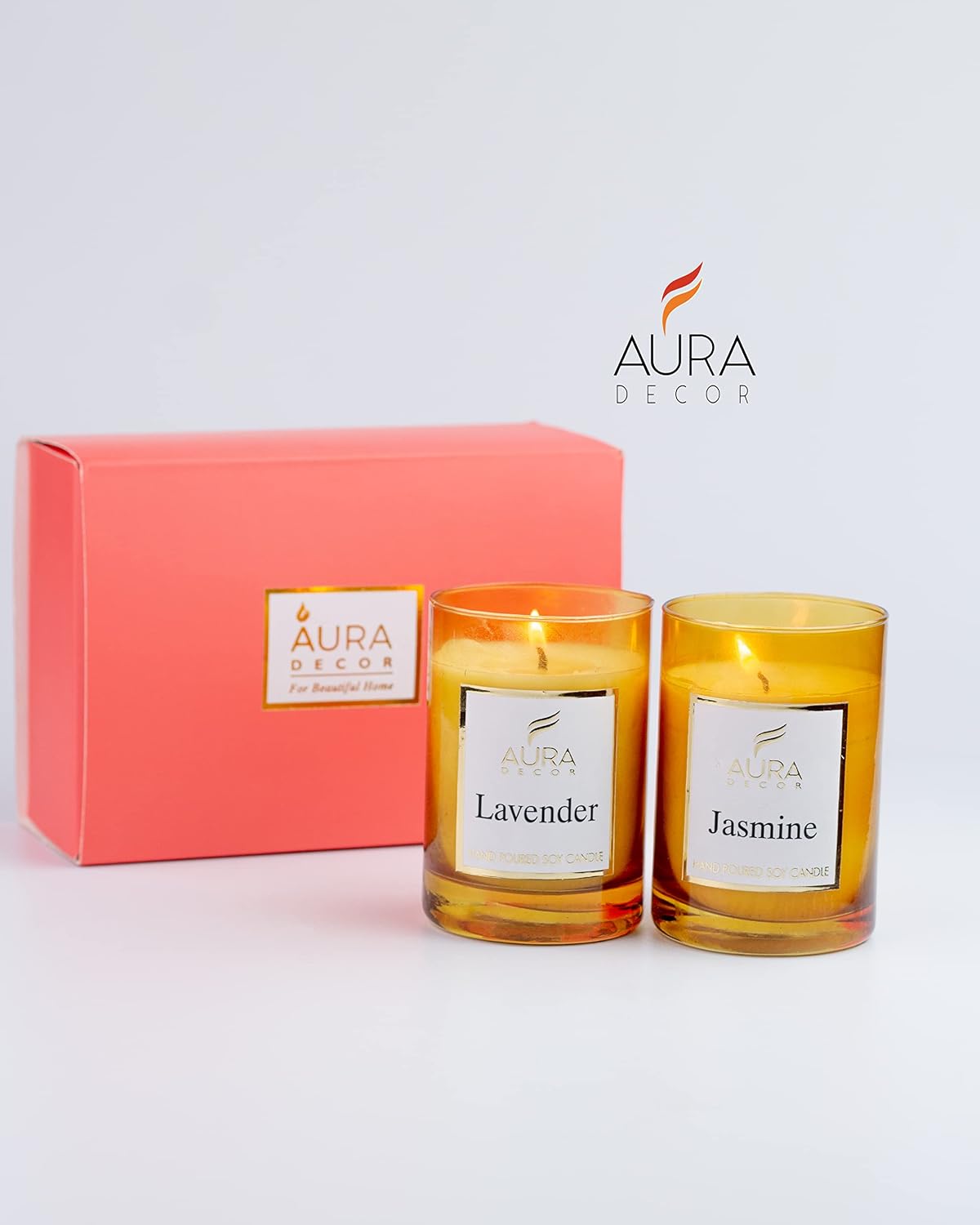 LAVENDER & JASMINE FRAGRANCE GLASS CANDLE | AROMA CANDLE SCENTED CANDLE SOY WAX