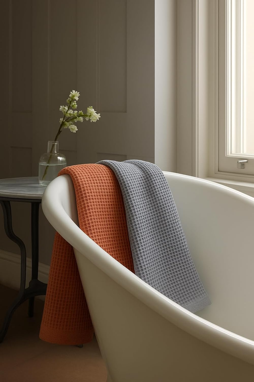 Drape&Luxe Gen-Z Towel Premium Waffle Cotton Bath Towel 1200 Gsm | Super Soft & High Absorbency Towel, Quick Drying Large Size Towels (Grey & Brown) - Pack Of 2