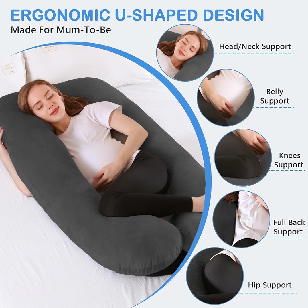 U Shaped Pillow, Pregnancy Pillow For Pregnant Women, Maternity Pillow, Grey Color | Pregnancy Gifts For Women, Maternity Soft Pillows For Pregnancy Sleeping, Washable Velvet Cover