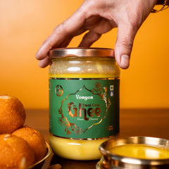100% Natural A2 Gir Cow Desi Ghee By Vosges | Bilona Method Curd-Churned Pure A2 Desi Ghee For Authentic Taste | (500ml) 16.9 Ounce | Jar Pack