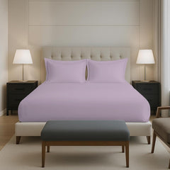 Plain Cotton Elastic Fitted Bedsheets Queen Size Two Pillow Cover - 63 X 78 Inches, Lavender | Breathable & Smooth Bedding Wrinkles | Elegant Hotel Like Look