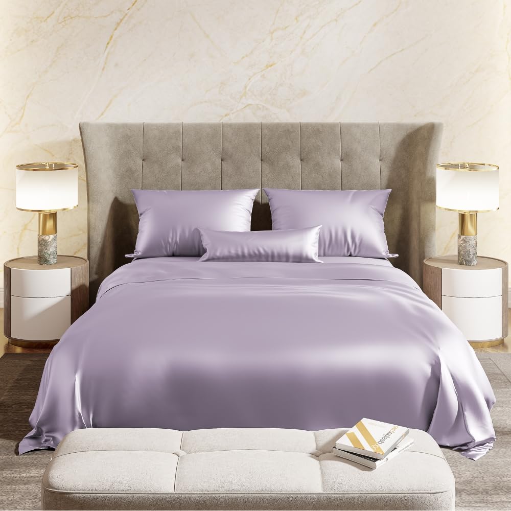 Satin Bedsheets For King Size With 2 Pillow Covers - 108 X 90 Inches, Serene Lilac | Elegance & Comfort Redefended | 300 Thread Count