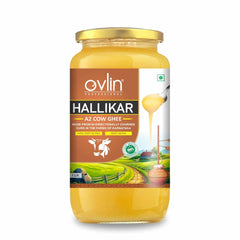 Pure Natural Hallikar A2 Cow Ghee By Ovlin Professional | Rich In Nutrients & Vitamins Healthy Desi Cow Ghee Perfect For Baking, Frying | (1 Litre) 33.8 Ounce | Jar Pack