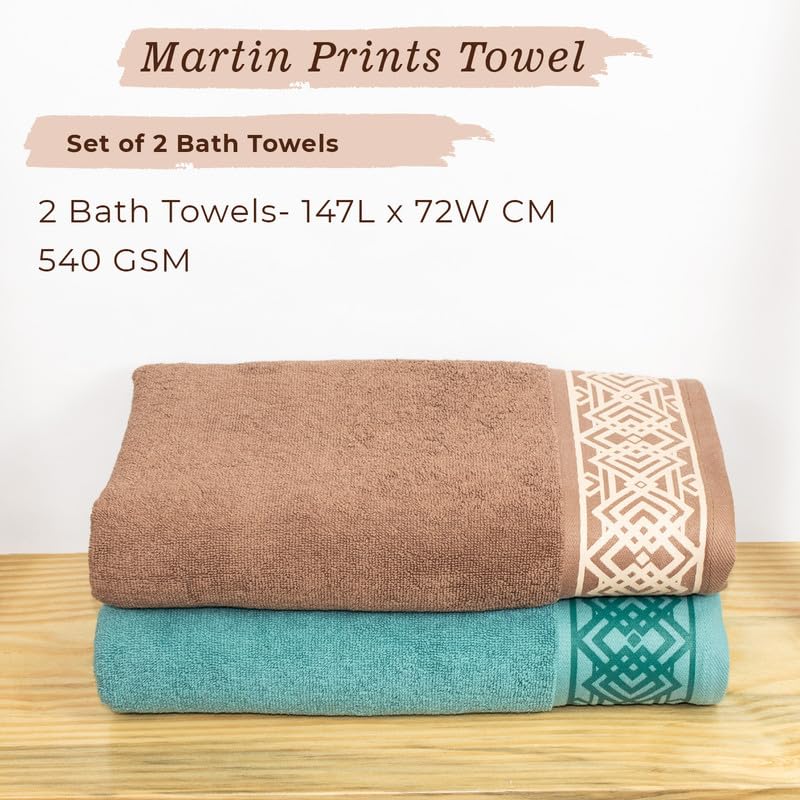 Rangoli 100% Cotton Fibre Bath Towel 1200 Gsm | Highly Durable & Absorbent Towel | Skin-Friendly & Quick Drying Luxury Towels (Blue & Golden Brown) - Pack Of 2