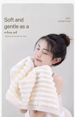 HomeCloud Korean Bath & Face Towel 400 Gsm | Plush Soft & Luxury Towel Set With Hanging Loop | 3x Softer Than Cotton Towels | Set Of 2 (Cream)