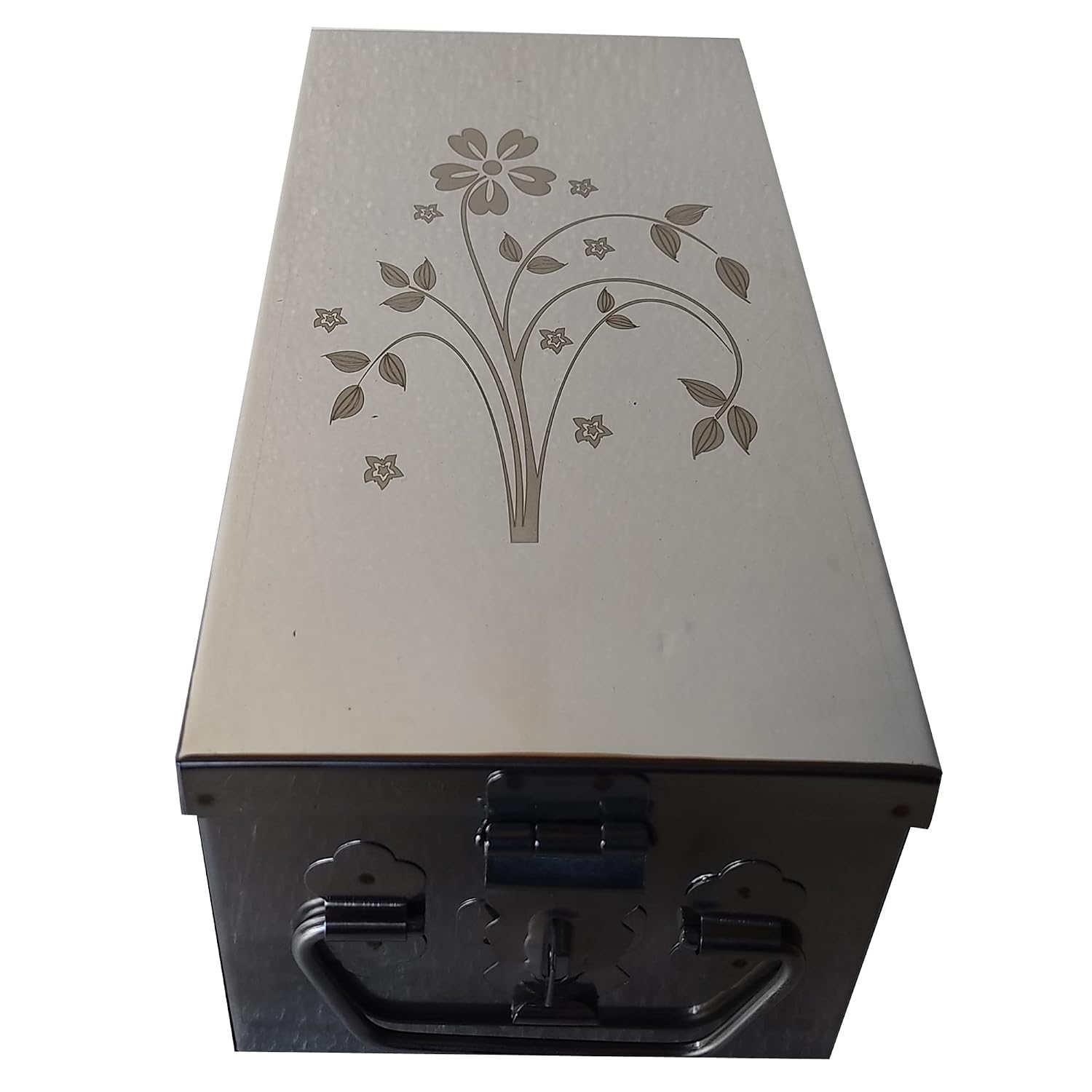 Stainless Steel Locker Boxes Jewellery Boxes Cash Peti Size - 8 Inch, With Laser Printed Design, Colour - Silver