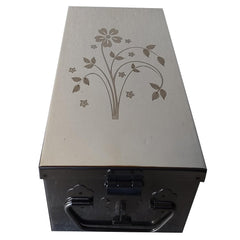 Stainless Steel Locker Boxes Jewellery Boxes Cash Peti Size - 8 Inch, With Laser Printed Design, Colour - Silver