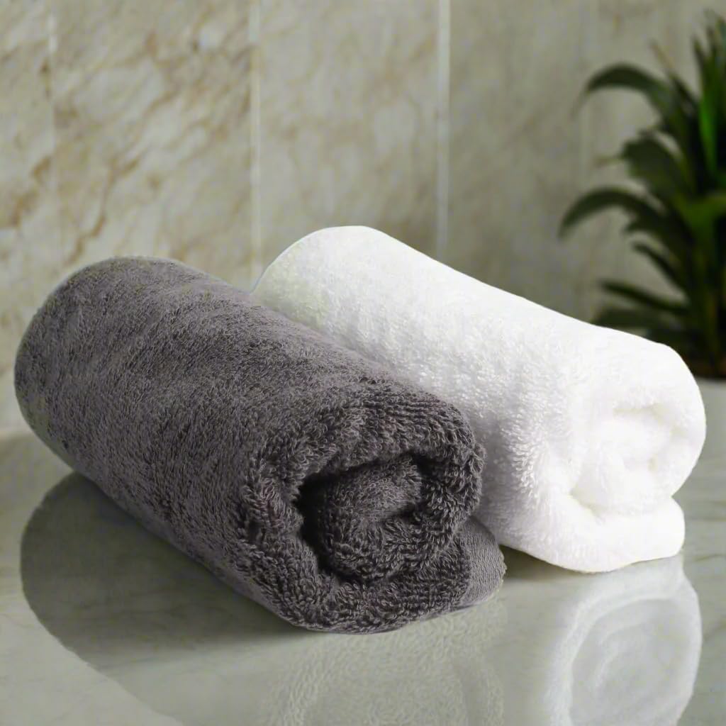 Heelium Bamboo Hand Towel 600 Gsm | Ultra Absorbent & Anti-Bacterial 3x Softer Than Cotton Towels | Pack Of 2 - Grey, White