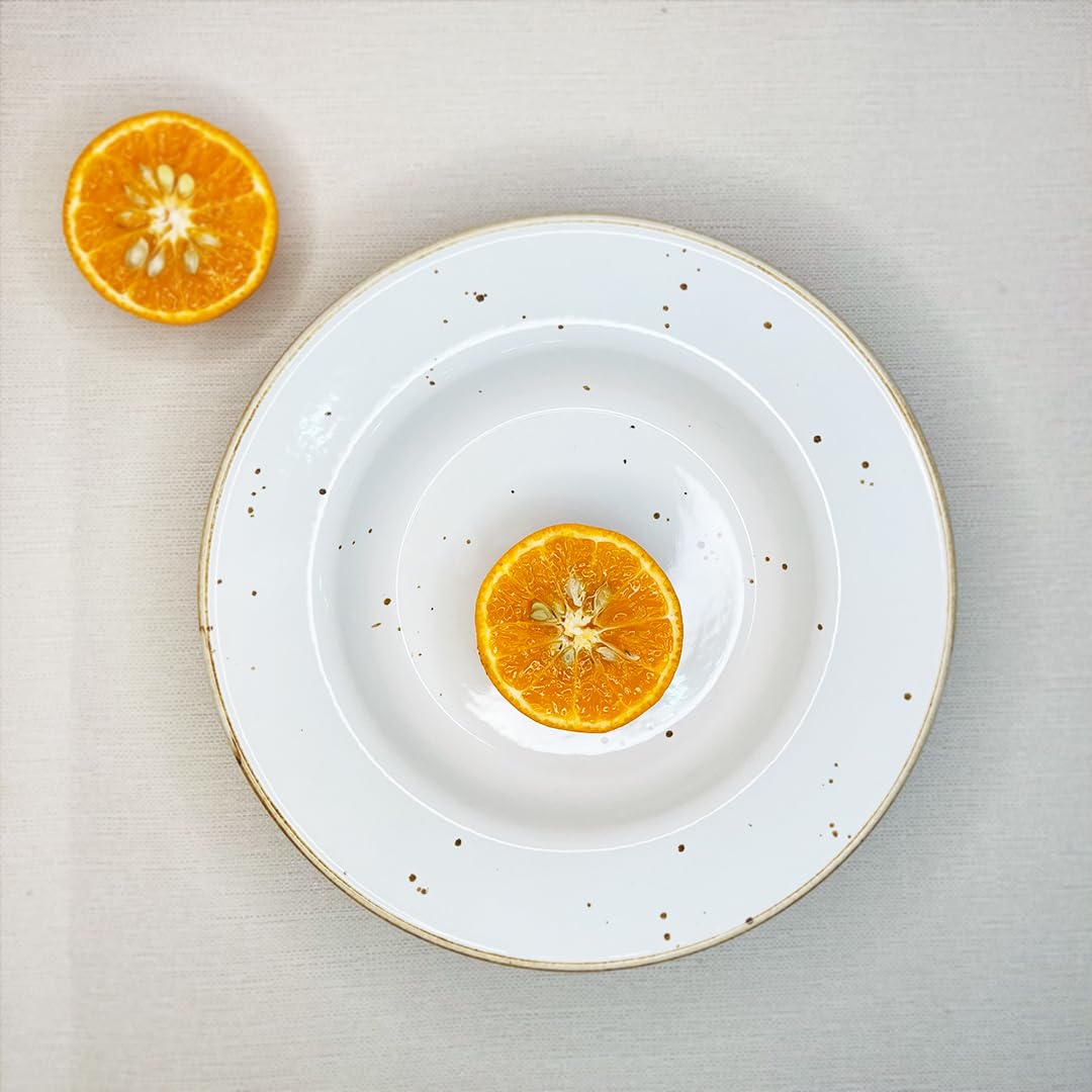 White Speckled Ceramic Pasta Plates - 2 Pieces | Handcrafted Multi Purpose Ceramic Deep Plates, Snack Plates, Starter Plates - 10 Inch, Microwave Safe & Dishwasher Safe