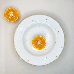 White Speckled Ceramic Pasta Plates - 2 Pieces | Handcrafted Multi Purpose Ceramic Deep Plates, Snack Plates, Starter Plates - 10 Inch, Microwave Safe & Dishwasher Safe