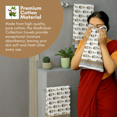 Mafatlal Madhuban Premium Waffle Cotton 1 Bath & 2 Hand Towel 700 Gsm | Hand Printed Quick Dry, Soft & Absorbent Towel (Dried Tobacco) - 3 Pcs
