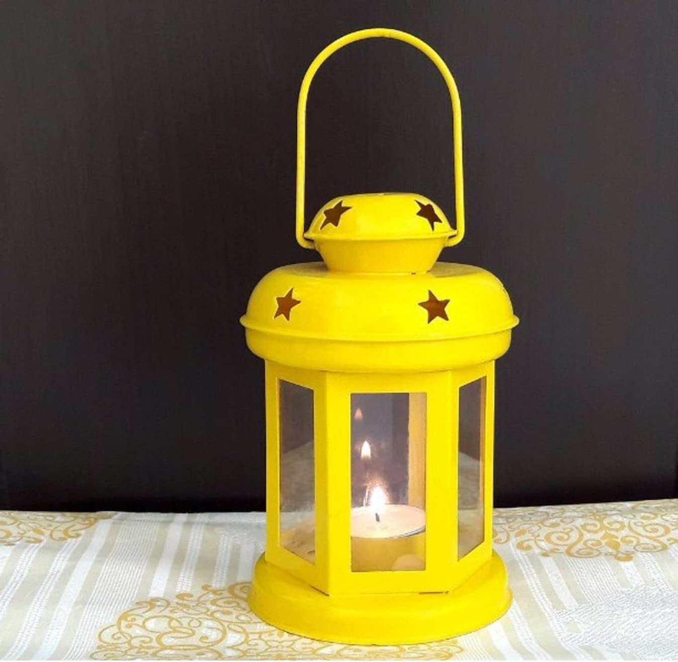 YELLOW RED HANGING TEALIGHT LANTERN CANDLE HOLDER SET OF 2 FOR DECORATION CANDLE