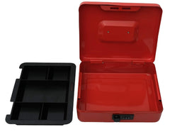 Metal Cash Box With Number Combination Lock, Size - Medium, Colour - Red, Material - Iron, Special Feature - Removable Tray