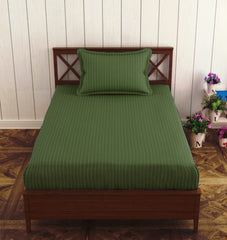 Cotton Single Bedsheet 1 Pillow Cover - 38 X 80 Inches, Moss Green | All Around Elastic Fitted Bedsheet | Durable & Long Lasting Fabric, Naturally Breathable & Wrinkle Free