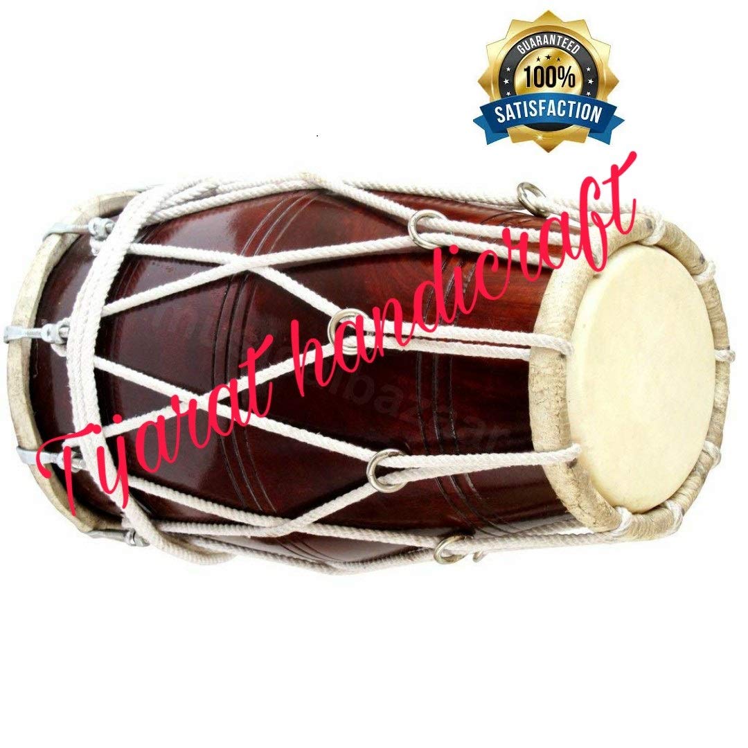 Musical Bolt Tuned Sheesham Wood Gajra Dholak - Brown | Perfectly Symmetric Round Dholak - Dholak For Festival, Wedding, Satsang | Very Easy To Tune
