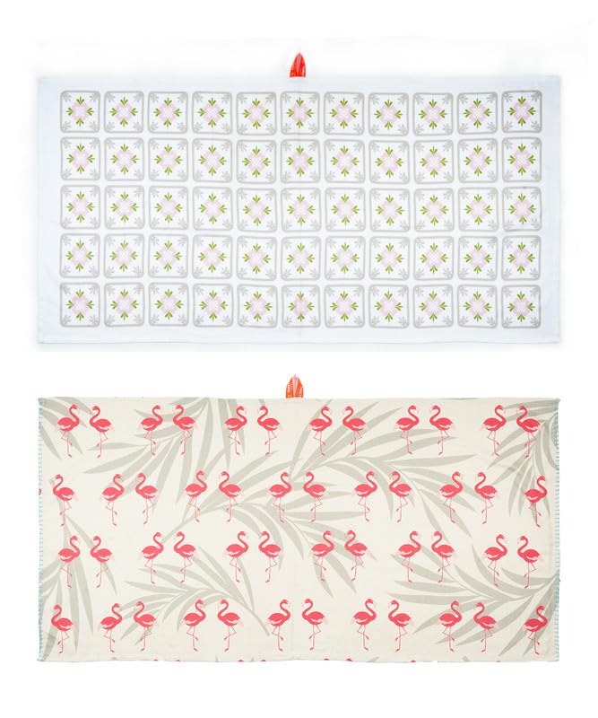 Thirsty Towel Bamboo Bath Towel 460 Gsm | Super Soft & High Absorbency Towels, Light Weight, Quick Dry Towels Large Size (Floral Tile & Tropical Flamingo)- Pack Of 2