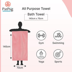 Patpug Ultrasoft Microfiber, Comfortable, Fade Resistant, Highly Absorbent, Quick Drying Large Bath Towel 800 Gsm (Brown & Baby Pink)- Pack Of 2