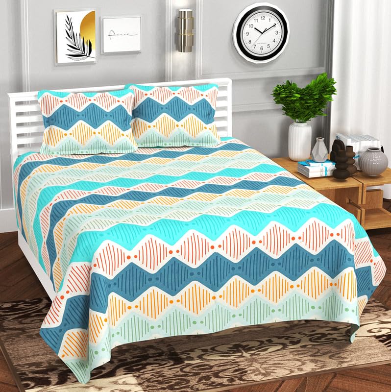 King Size Bedsheets With 2 King Size Pillow Covers - 108 X 108 Inches, Multicolor | Perfectly For Gifting Wedding, Anniversary - Durable, Light Weight, Skin-Friendly Double Bedsheet