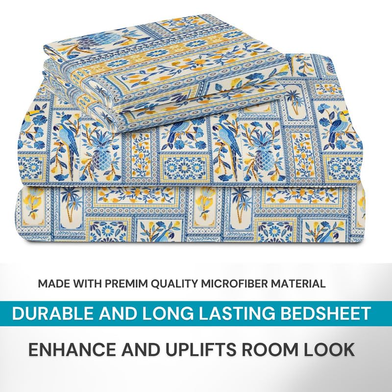 Single Bed Sheet With 1 Pillow Covers For Single - 60 X 90 Inches, White & Blue | Super Soft Premium Brushed Glace Cotton Bedsheet