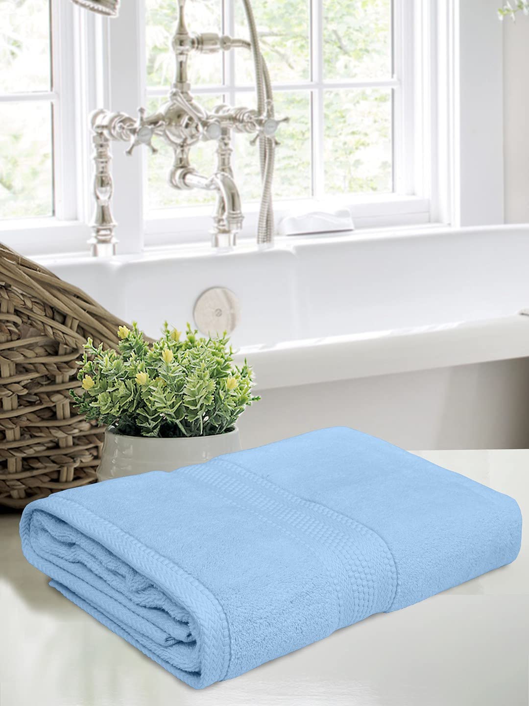 Bombay Dyeing Super Ultrx Zero Twist Plain Dyed Cotton Bath Towel 650 Gsm (Blue)