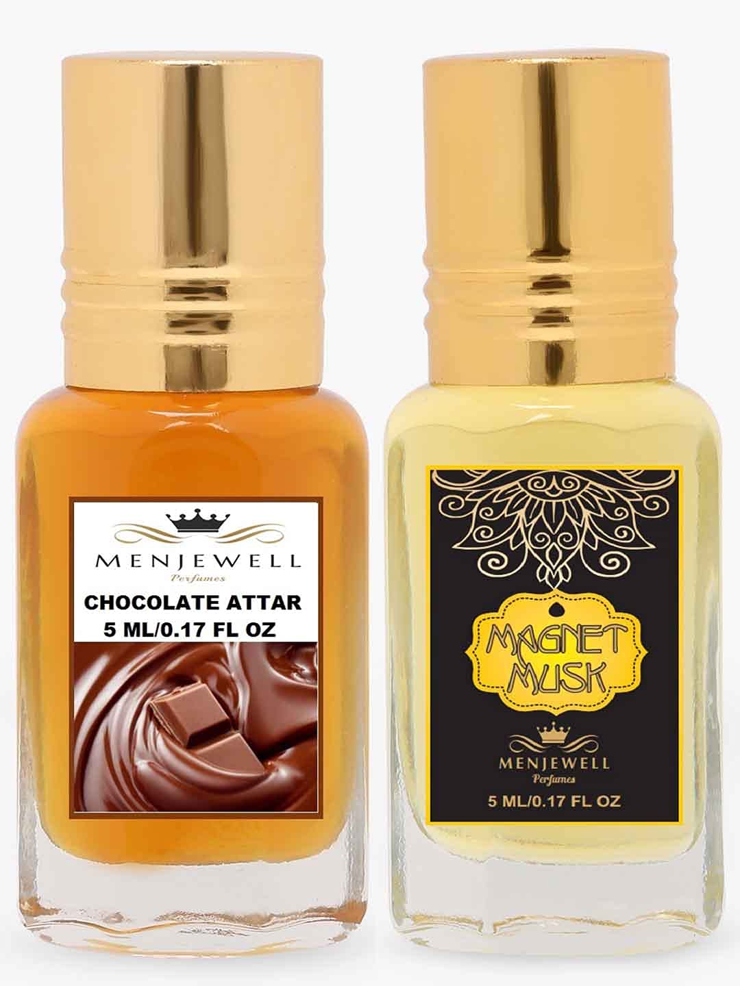 Menjewell Chocolate + Magnet Musk Attar 5ml 0.17 Fl.oz. Each Pack Of 2 Unisex Fragrance | Long Lasting | Luxury Fragrance