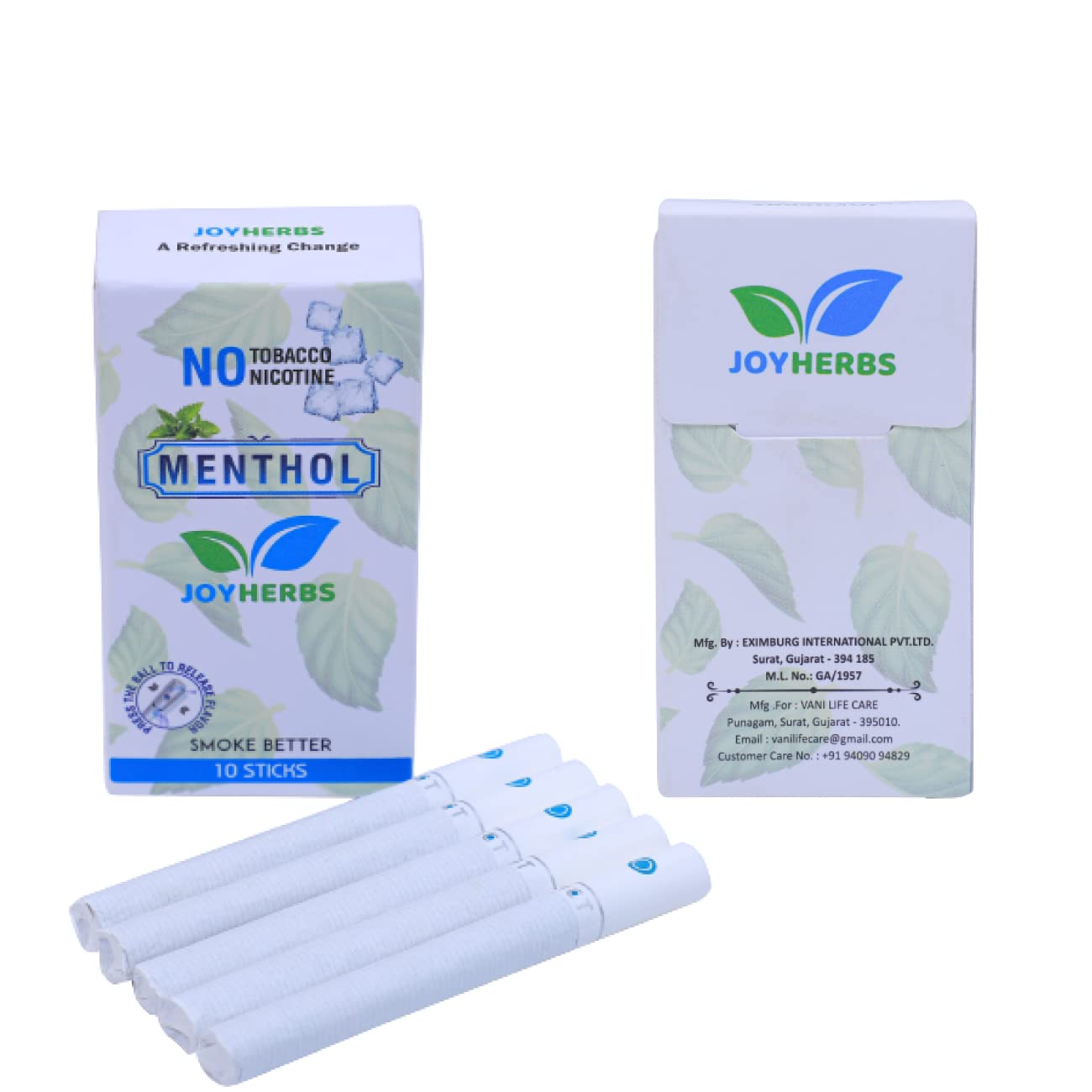 Herbal Cigarettes For Smoking, Mint Flavoured King Size Herbal Smoke Sticks Pack Of 40 - Tobacco Free & Nicotine Free