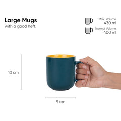 Large Ceramic Coffee Mug Set Of 2 - Teal Yellow, 400ml Each | Ceramic Belly Mug, Tea Mug With Matte Finish - Mug For Coffee | Ceramic Coffee Mug - Microwave Safe & Dishwasher Safe