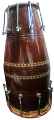 Professional Handmade Wooden Dholak Dholki Bolt Tuned - Brown | Perfectly Symmetric Round Dholak, Dholak For Festival, Wedding, Satsang | Nut & Bolt Fitting On Bass & Tune Head Side