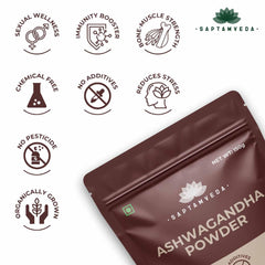 Saptamveda Premium Organic Ashwagandha Roots Powder Withania Somnifera, For Men And Women, Concentrated Extract Ratio Of 5:1. Enhance Your Daily Regimen Effortlessly | 150gm 0.3lbs