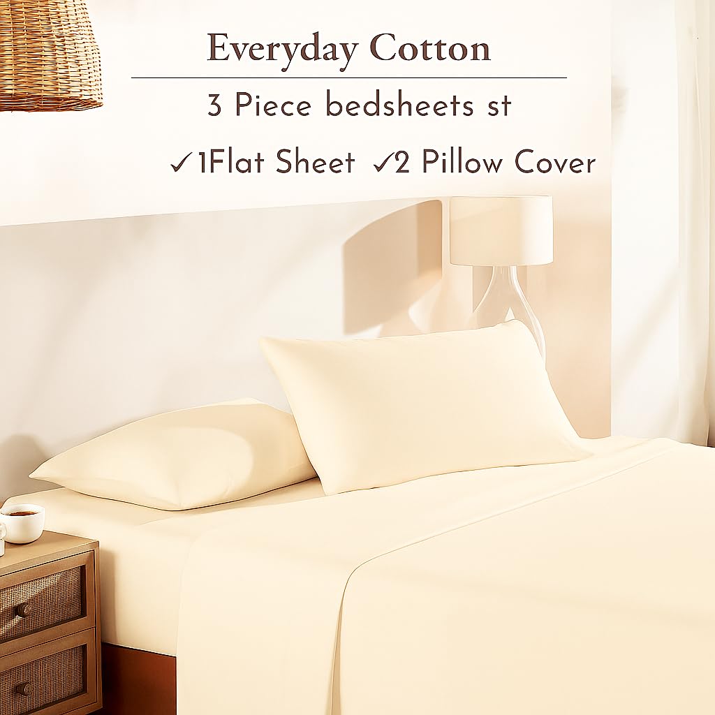 Double Bedsheet For Queen Size With 2 Matching Pillow Cover - 90 X 100 Inches, Ivory | Breathable & Durable, Soft Touch & Perfect For All Seasons