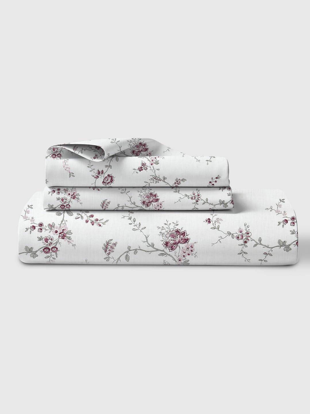 Plain Single Bedsheet With 1 Pillow Covers - 60 X 90 Inches, Vineyard & White | Soft, Breathable, Luxury Bedsheet | Hypoallergenic & Skin-Friendly